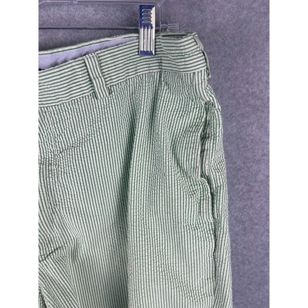 Brooks Brothers Shorts Mens 38 (Measures 36) Green Striped Beach Seersucker‎